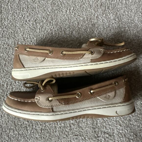 Sperry Angelfish Top Sider Metallic Leather & Linen Tan Boat Shoes Womens 6 - Picture 6 of 13